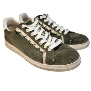 TORY BURCH Howell Court Ruffle Sneaker Womens 8 Green Ivory Suede Leather